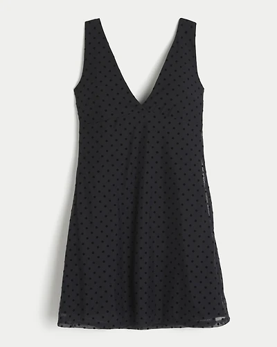 Dot Pattern V-Neck Mini Dress