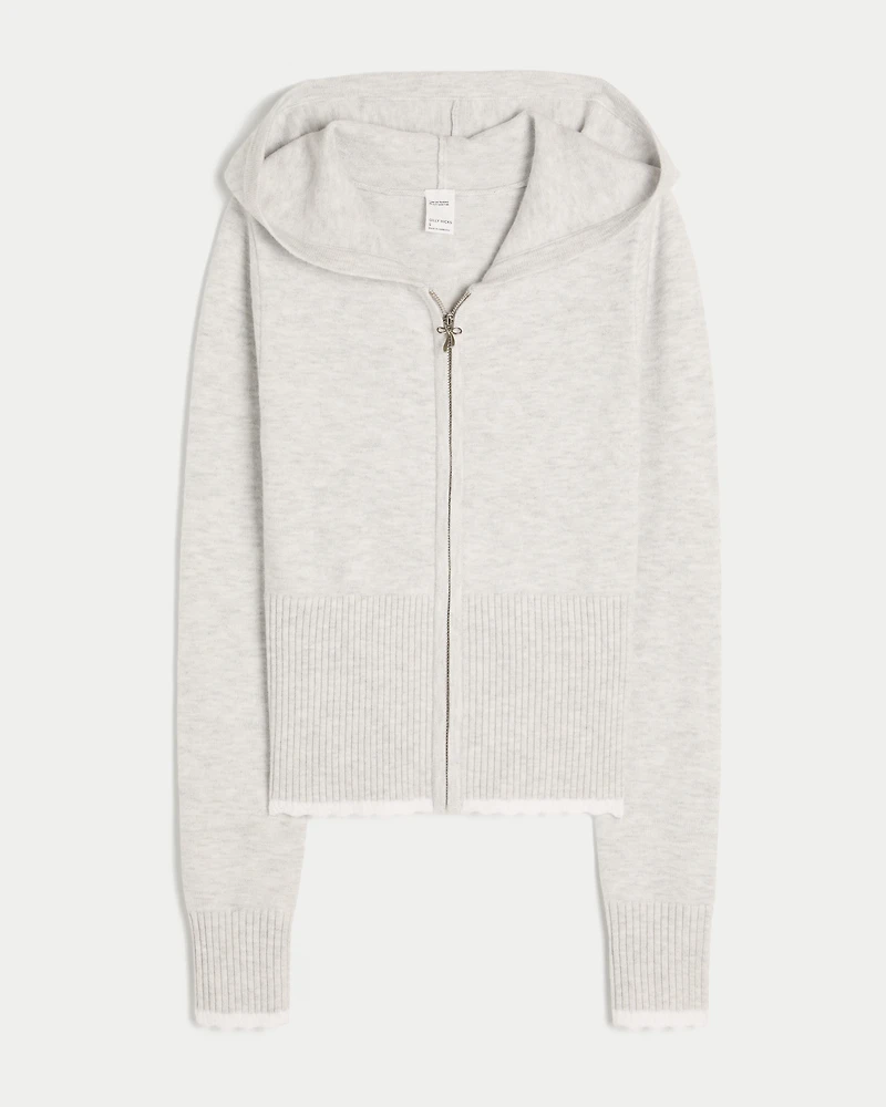 Gilly Hicks Scalloped Hem Zip-Up Hoodie Sweater
