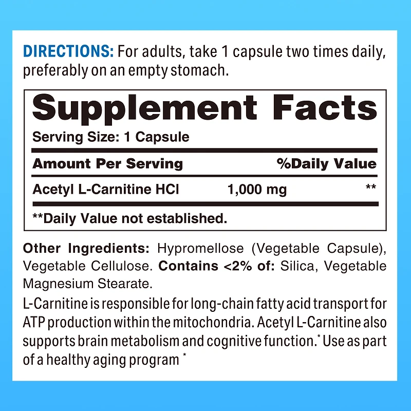 Acetyl L-Carnitine 1000 mg.