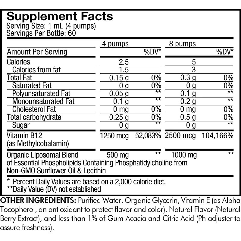 Codeage Liposomal Vitamin B12 Methylcobalamin Liquid 2oz