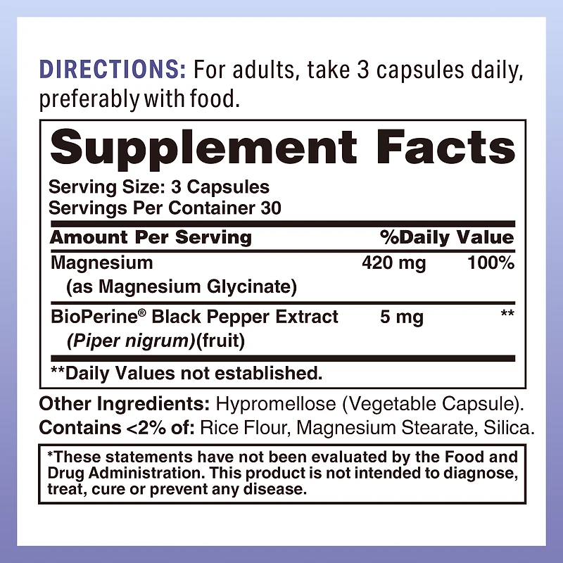 Magnesium Glycinate Veggie Caps 420mg 90ct