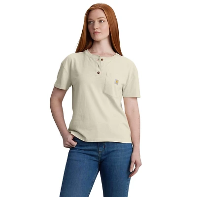Women's Loose Fit Short-Sleeve Heavyweight Henley T-Shirt