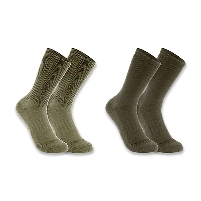 Midweight Synthetic-Wool Blend Woodgrain Crew Sock 2-Pack