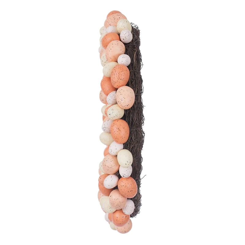 18" Coral & White Artificial Easter Eggs Wreath