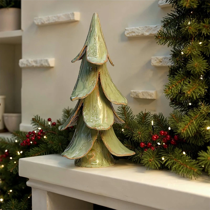 Hello Honey® 15.5" Mint Reactive Glaze Finish Handmade Stoneware Tree