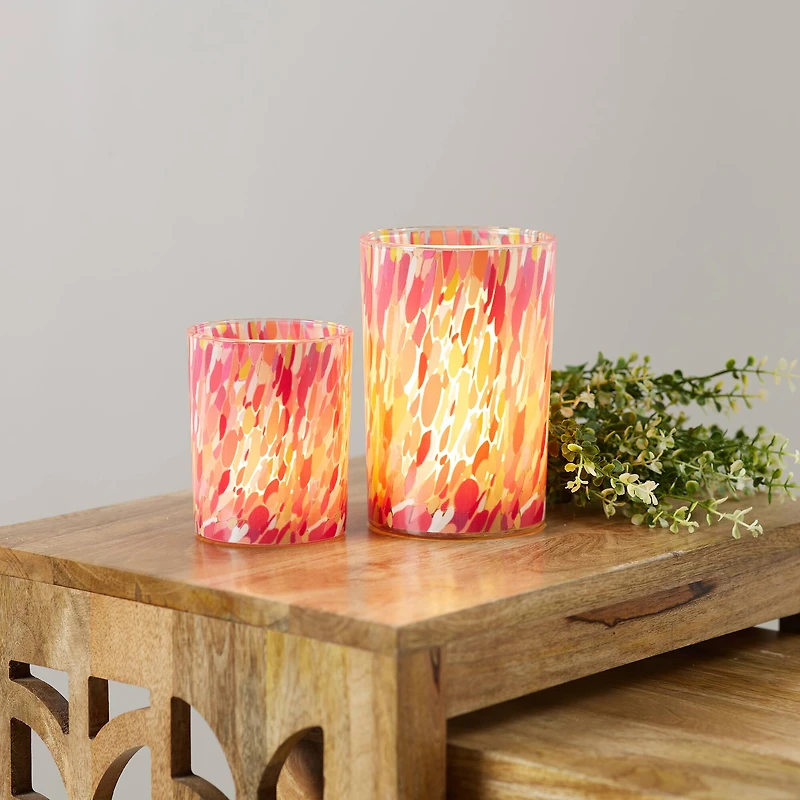 Painted Glass Candle Holder Set