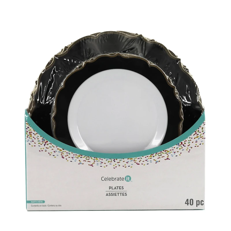 Black & Gold Rim Lunch & Dinner Plate Set, 40ct. by Celebrate It™