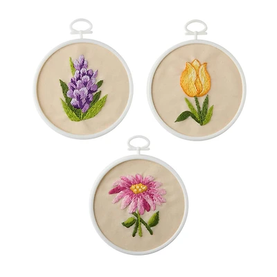 3.5" Spring Flowers Stamped Design Embroidery Kit by Loops & Threads®
