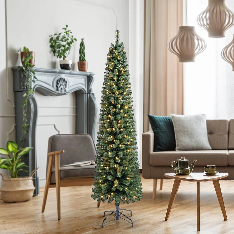 7ft. Pre-Lit Pencil Artificial Christmas Tree, Warm White Mini LED Lights by Ashland®