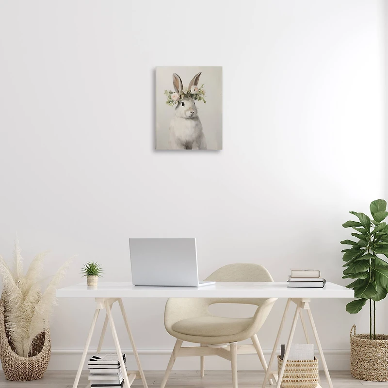 Stupell Industries White Bunny Floral Crown Canvas Wall Art