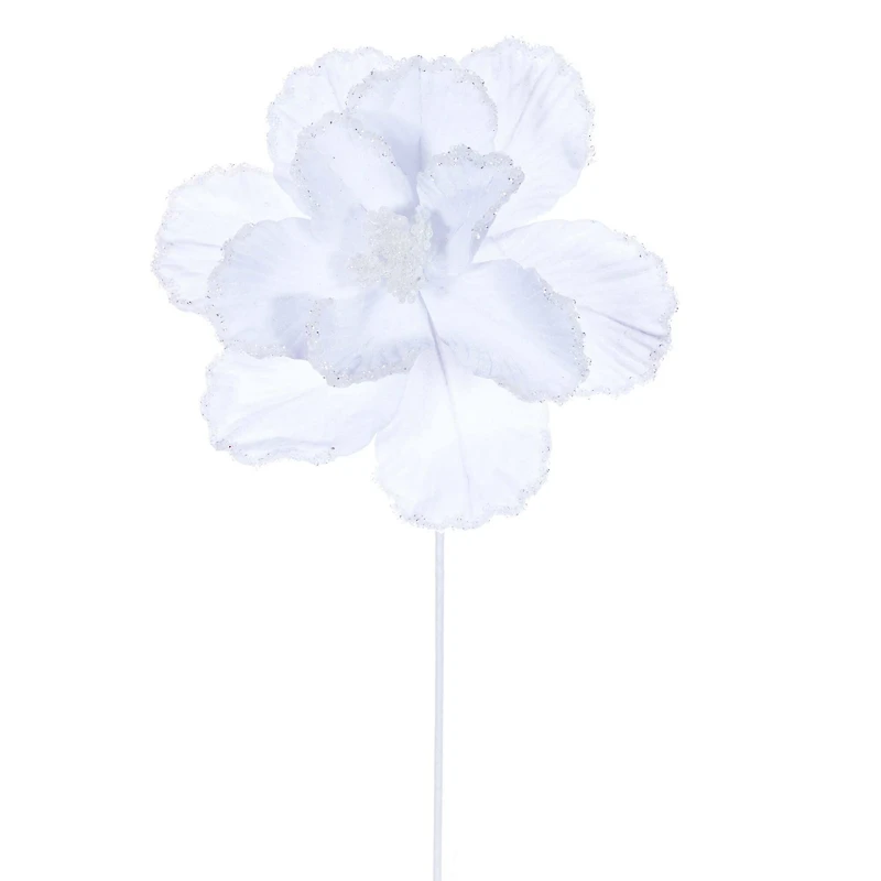 20" White Velvet Bead Trim Magnolia Stems, 3ct.