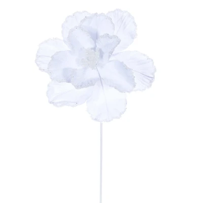 20" White Velvet Bead Trim Magnolia Stems, 3ct.