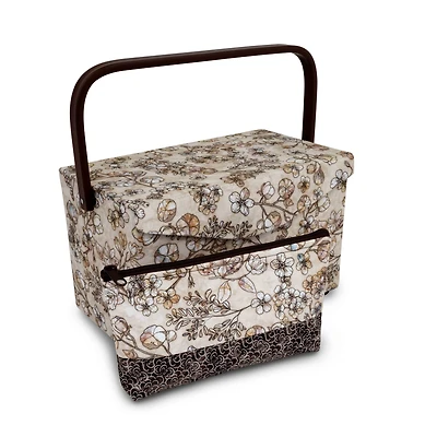Dritz® Neutral Floral Medium Rectangular Sewing Basket With Zippered Case