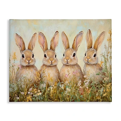 Stupell Industries Four Bunnies in Flowers Canvas Wall Art