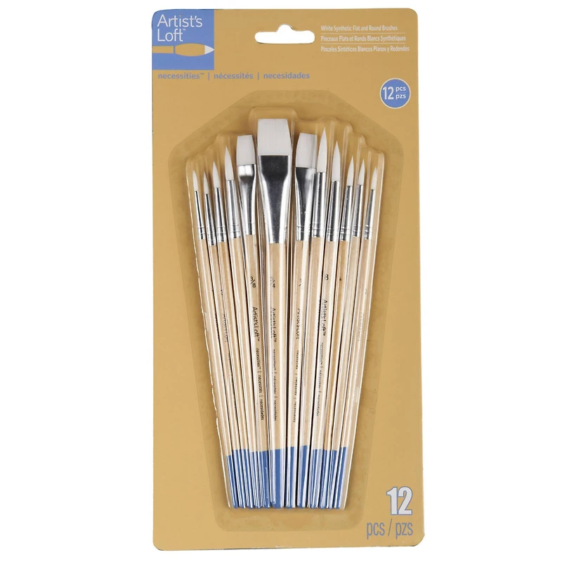 12 Packs: 12 ct. (144 total) Necessities™ White Synthetic Flat & Round Brushes by Artist's Loft®