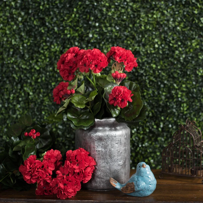 15.25" Red Artificial Polyester Geranium Bush