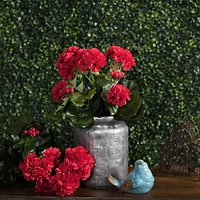 15.25" Red Artificial Polyester Geranium Bush
