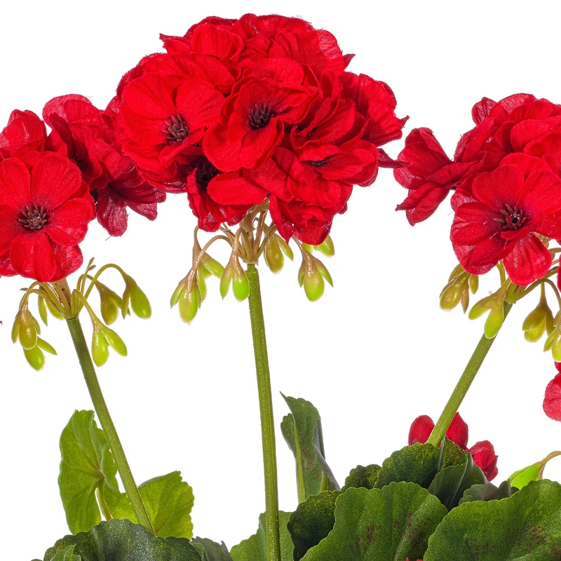 15.25" Red Artificial Polyester Geranium Bush