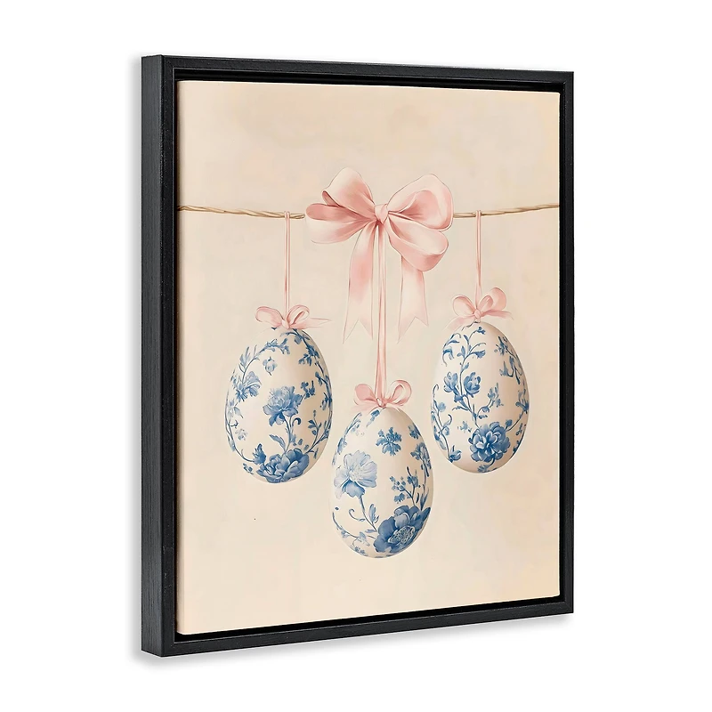 Stupell Industries Blue Floral Coquette Easter Eggs Floating Frame Wall Art