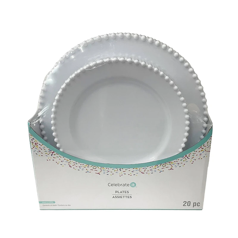 White Beaded Lunch & Dinner Plate Set, 20ct. by Celebrate It™
