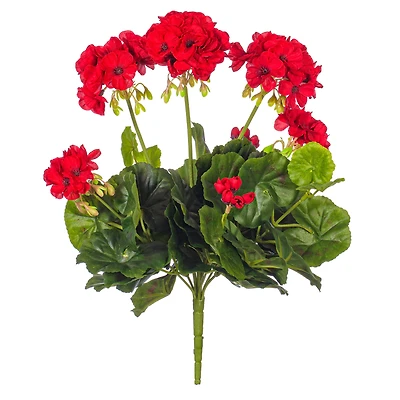 15.25" Red Artificial Polyester Geranium Bush