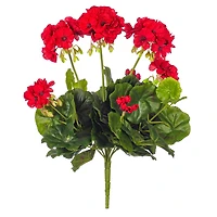 15.25" Red Artificial Polyester Geranium Bush