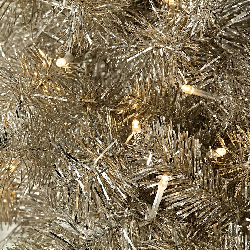 7ft. Pre-Lit Champagne Tinsel Artificial Christmas Tree, Warm White LED Lights by Ashland®