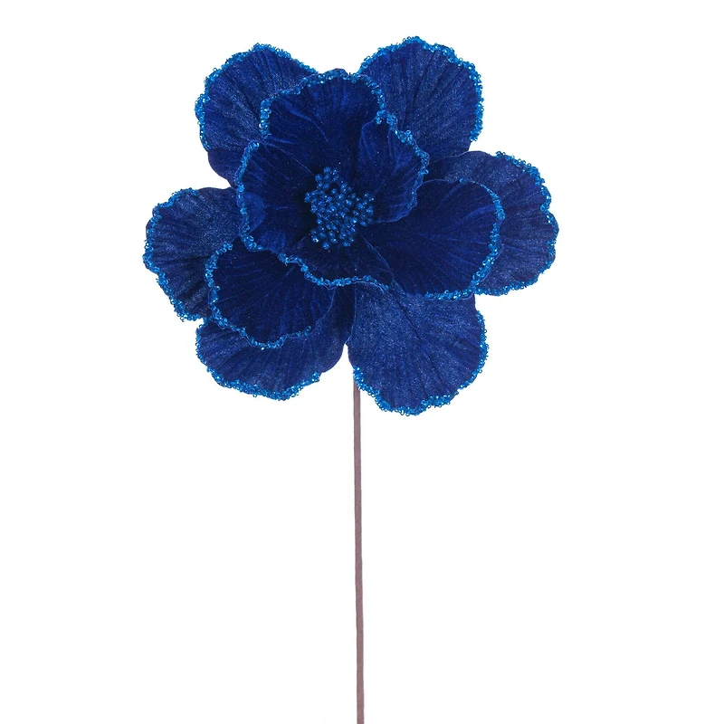 20" Blue Velvet Bead Trim Magnolia Stems, 3ct.
