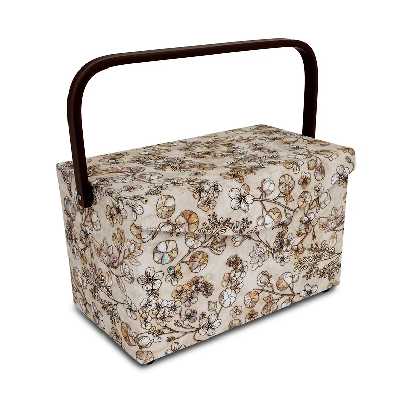 Dritz® Neutral Floral Medium Rectangular Sewing Basket With Zippered Case