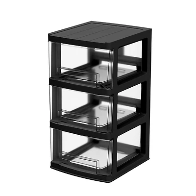 25" Black & Clear 3-Tier Storage Drawers by Simply Tidy®