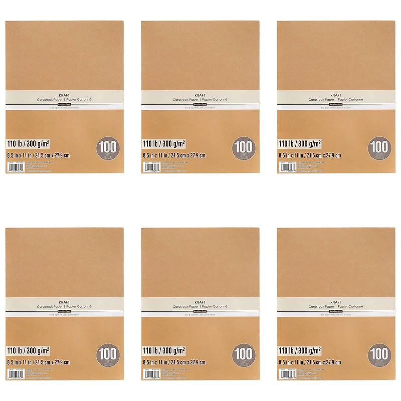 6 Packs: 100 ct. (600 total) Kraft 8.5" x 11" Cardstock Paper by Recollections™