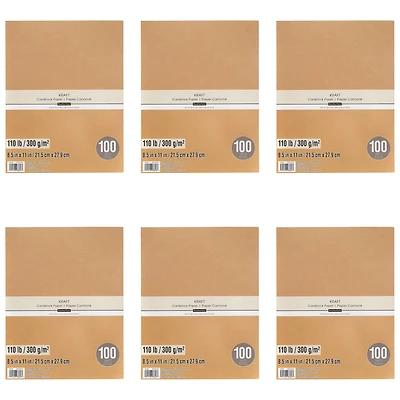 6 Packs: 100 ct. (600 total) Kraft 8.5" x 11" Cardstock Paper by Recollections™