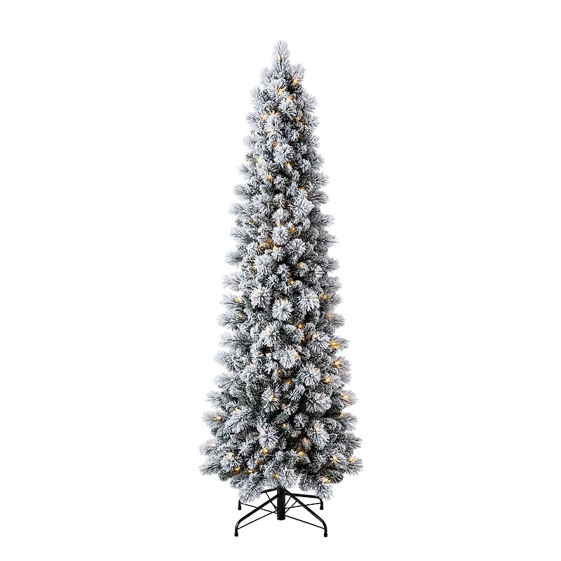 7ft. Pre-Lit Flocked Slim Artificial Christmas Tree, Warm White Twinkle LED Lights by Ashland®