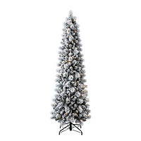 7ft. Pre-Lit Flocked Slim Artificial Christmas Tree, Warm White Twinkle LED Lights by Ashland®