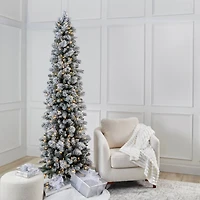 7ft. Pre-Lit Flocked Slim Artificial Christmas Tree, Warm White Twinkle LED Lights by Ashland®