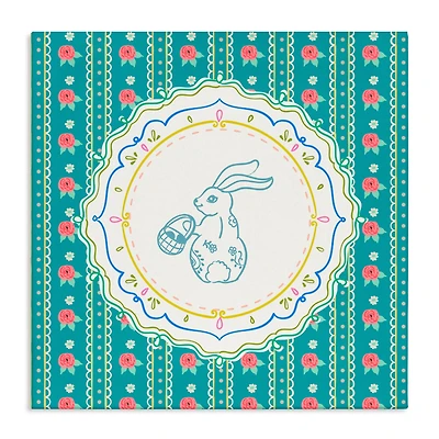 Stupell Industries Flower Stripes Pattern Bunny Canvas Wall Art