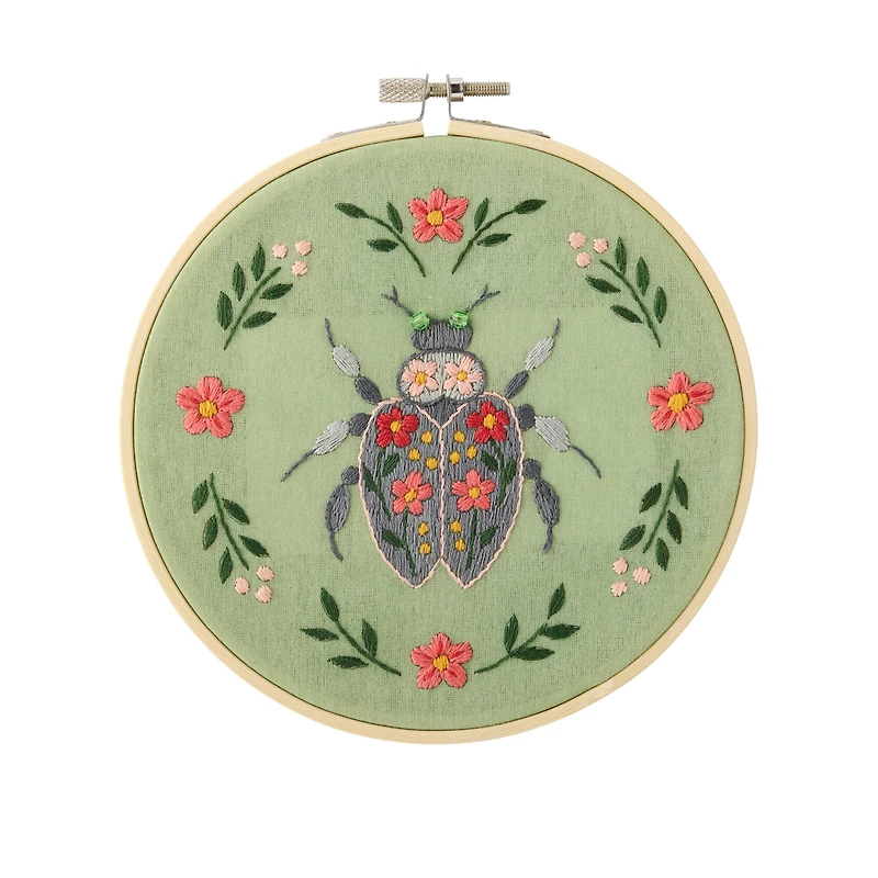 Spring 6" Floral Beetle Stamped Design Embroidery Kit by Loops & Threads®