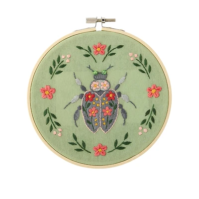 Spring 6" Floral Beetle Stamped Design Embroidery Kit by Loops & Threads®