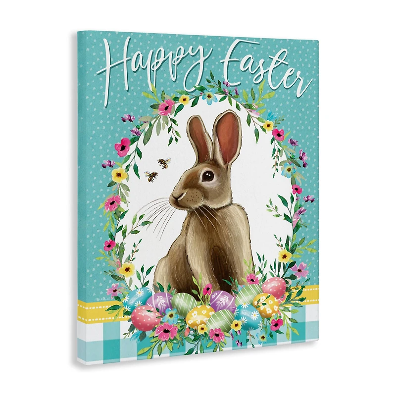 Stupell Industries Happy Easter Bunny Wreath Canvas Wall Art