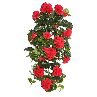 29" Red Artificial Polyester Geranium Hanging Bush