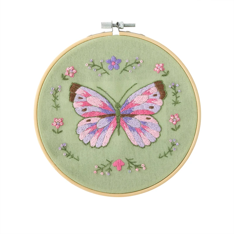 Spring 6" Butterfly & Flowers Stamped Design Embroidery Kit by Loops & Threads®