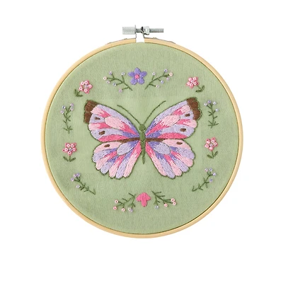 Spring 6" Butterfly & Flowers Stamped Design Embroidery Kit by Loops & Threads®