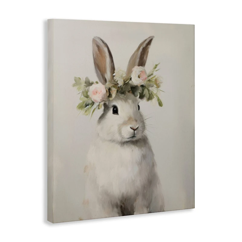 Stupell Industries White Bunny Floral Crown Canvas Wall Art