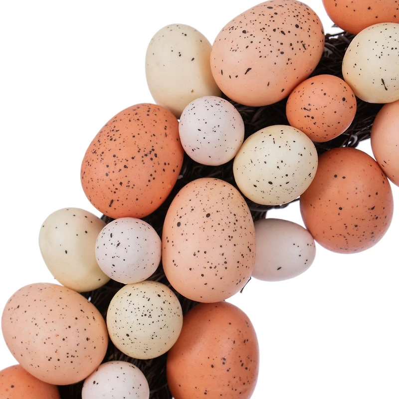 18" Coral & White Artificial Easter Eggs Wreath
