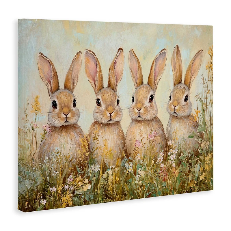 Stupell Industries Four Bunnies in Flowers Canvas Wall Art
