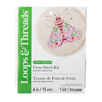 Spring 6" Pink Floral Moth Counted Cross Stitch Kit by Loops & Threads®