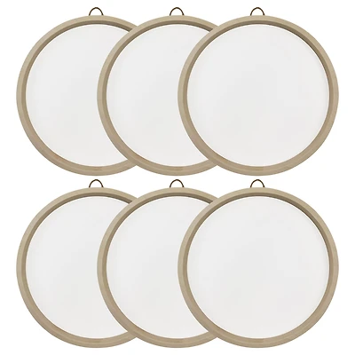 6 Pack: 12" Round White Plaque with Natural Frame by Make Market®