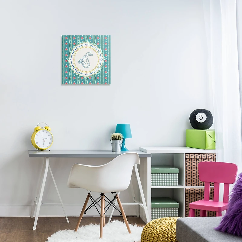 Stupell Industries Flower Stripes Pattern Bunny Canvas Wall Art