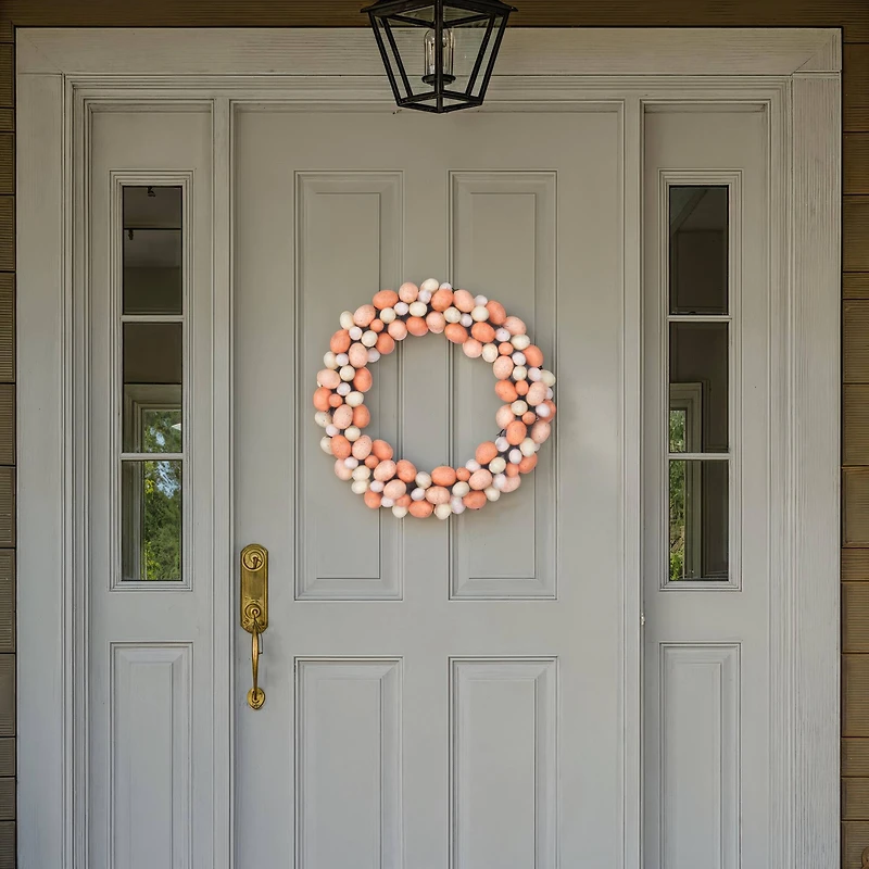 18" Coral & White Artificial Easter Eggs Wreath