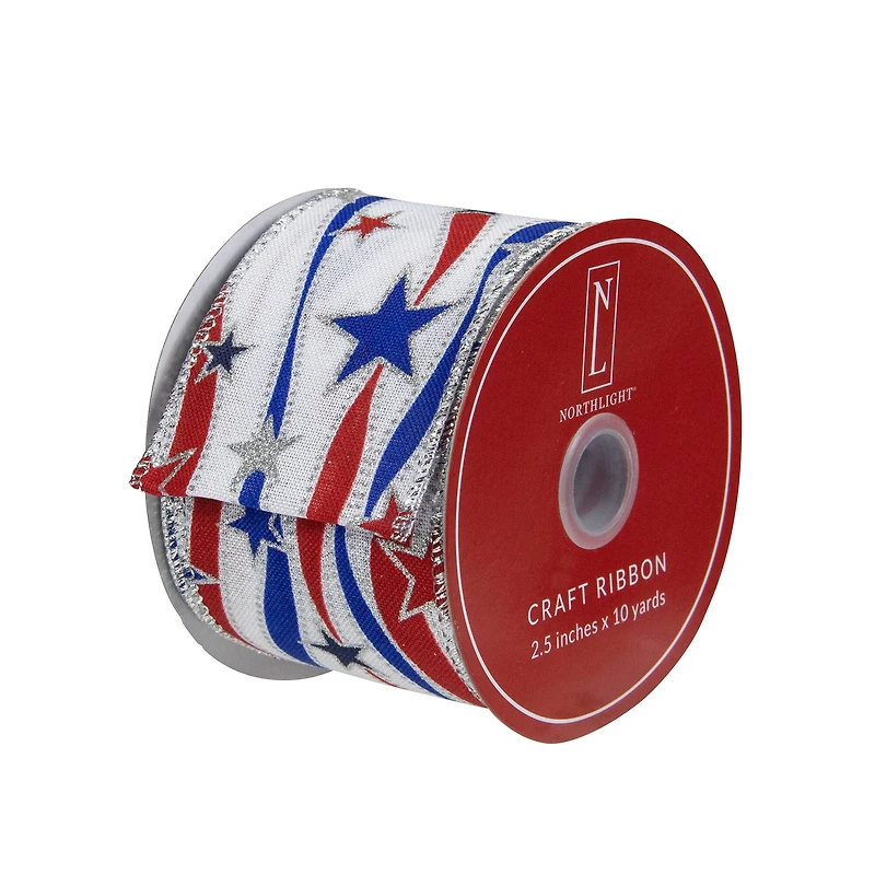 Red White & Blue Striped Swirl Wired Spring Craft Ribbon, 2.5" x 10yd.